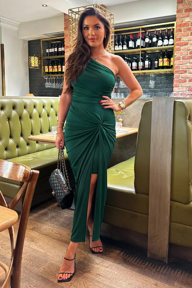 AX Paris Teal One Shoulder Knot Skirt Midi Dress Dresses