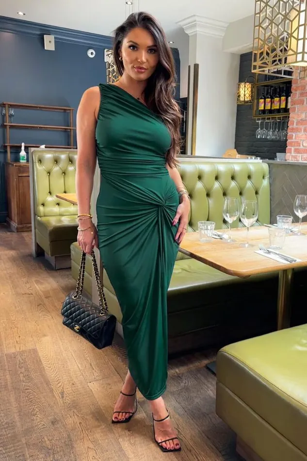 AX Paris Teal One Shoulder Knot Skirt Midi Dress Dresses