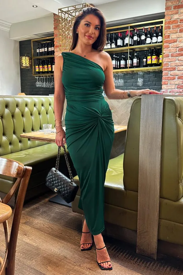 AX Paris Teal One Shoulder Knot Skirt Midi Dress Dresses