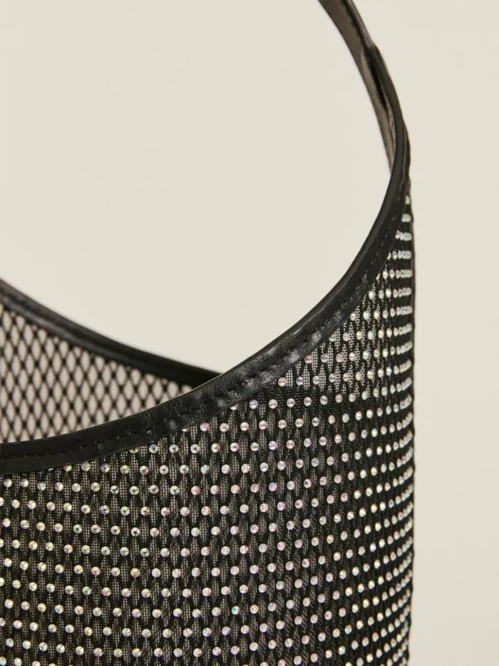 Bags The Reformation Small Mesh Silvana Bucket Bag Black Sparkle Mesh