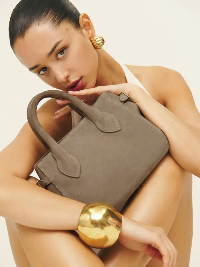 Bags The Reformation Small Patrizia Satchel Bag Mouse Suede