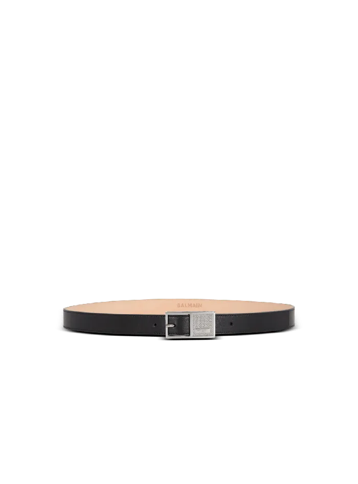 Balmain Belts Men Thin Signature Calfskin Belt Black