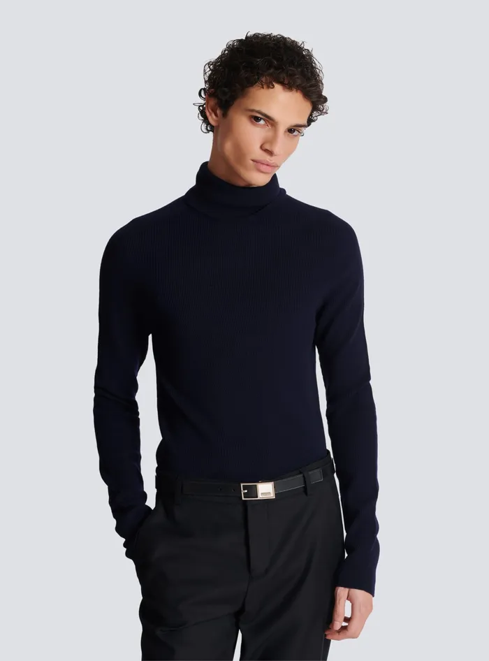 Balmain Belts Men Thin Signature Calfskin Belt Black