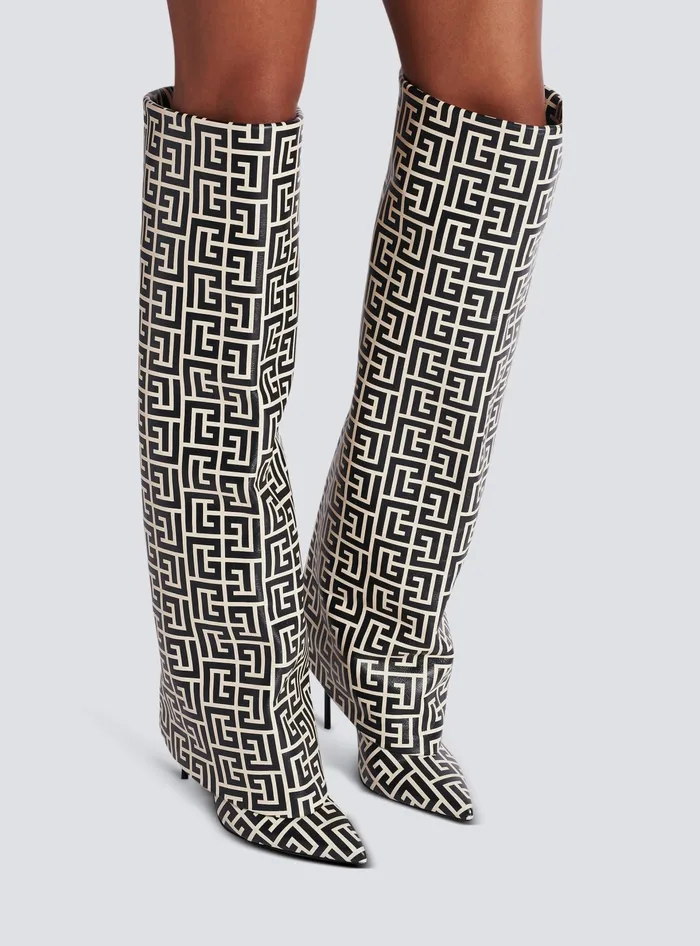 Balmain Boots Women Ariel Monogrammed Leather Boots Black