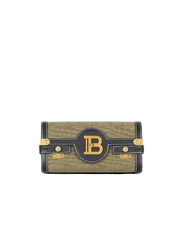 Balmain Clutches Women Canvas BBuzz 23 Clutch Bag With Leather Panels Khaki