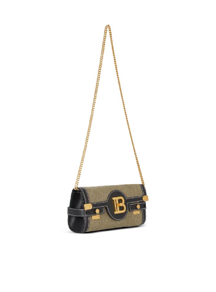 Balmain Clutches Women Canvas BBuzz 23 Clutch Bag With Leather Panels Khaki