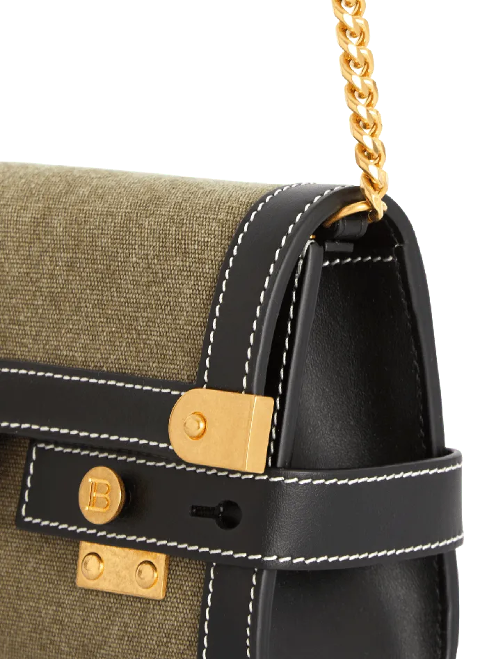 Balmain Clutches Women Canvas BBuzz 23 Clutch Bag With Leather Panels Khaki