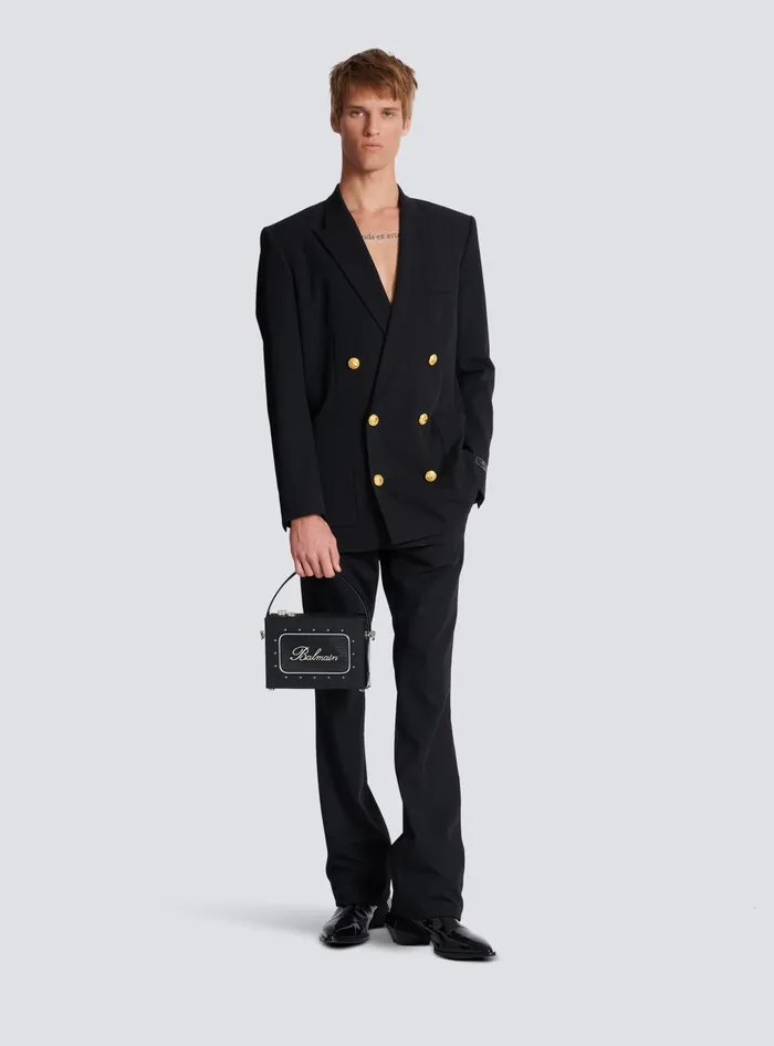 Balmain CrossBody Bags Men Radio Rubbereffect Leather Bag Black