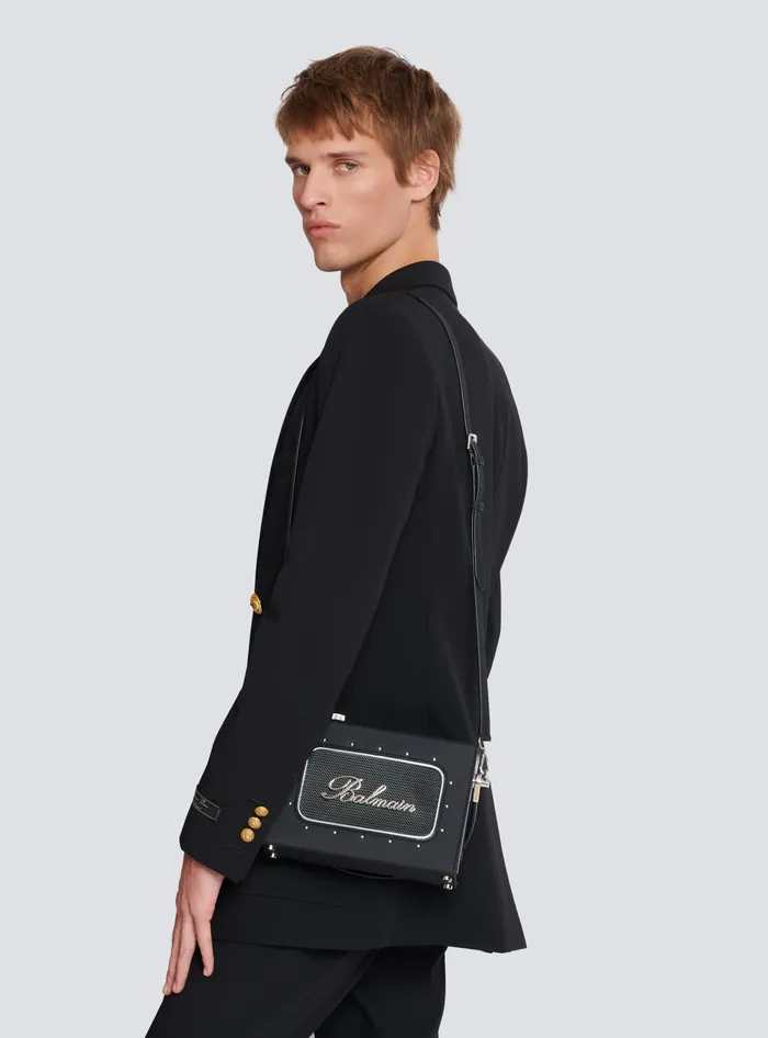 Balmain CrossBody Bags Men Radio Rubbereffect Leather Bag Black
