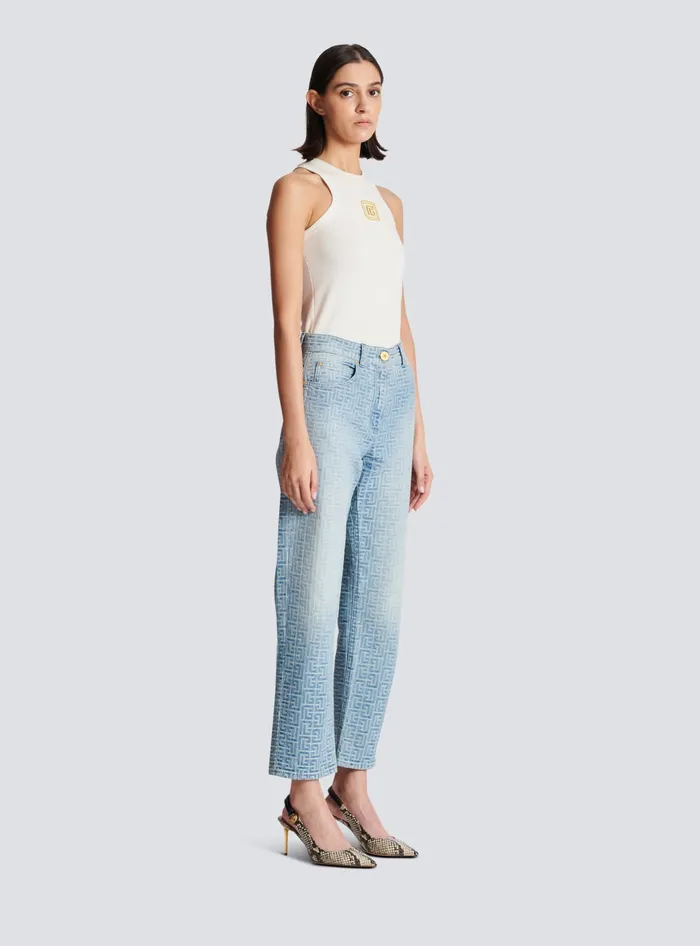 Balmain Denim Women Monogram Classic Jeans Blue