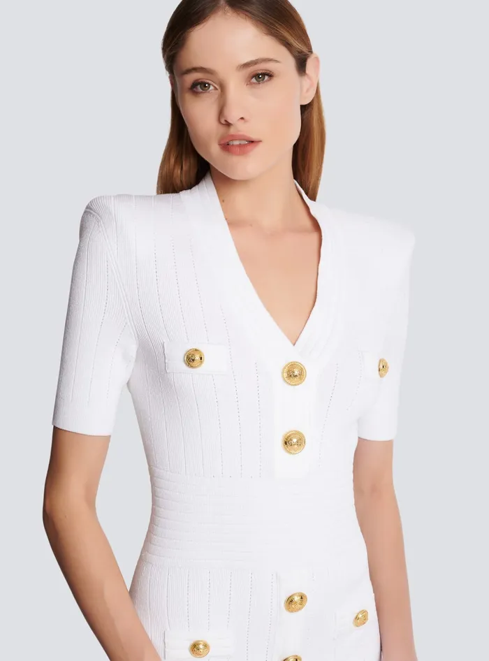 Balmain Dresses Women Knitted Dress With Buttons White