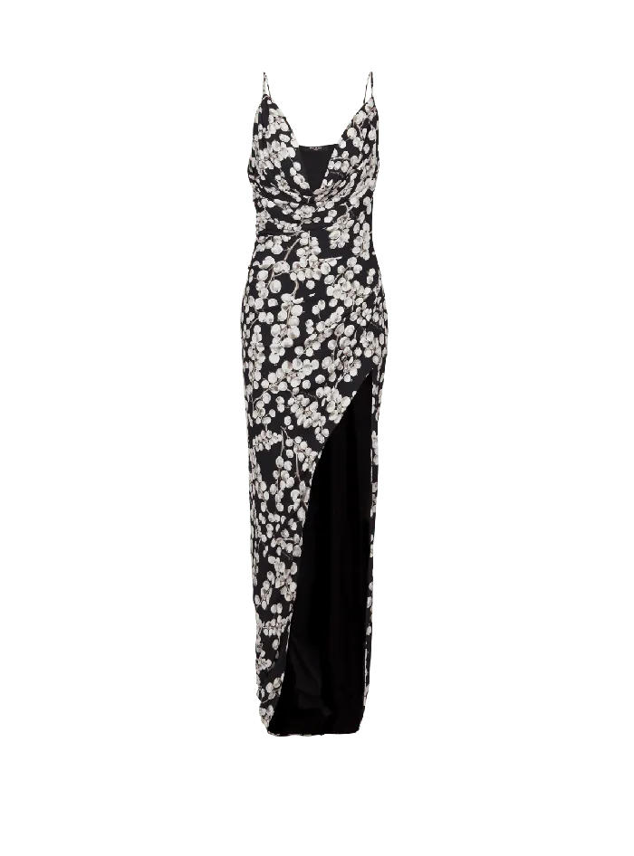 Balmain Dresses Women Long Dress With Redcurrant Print Black