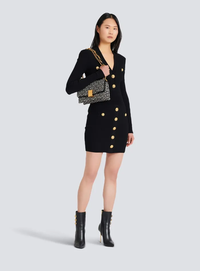 Balmain Dresses Women Short Knitted Dress With Gold Buttons Black