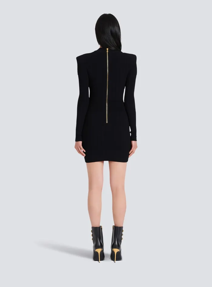 Balmain Dresses Women Short Knitted Dress With Gold Buttons Black