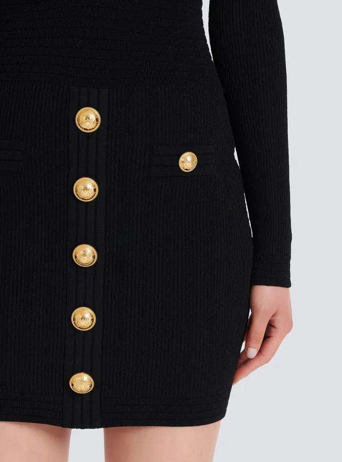 Balmain Dresses Women Short Knitted Dress With Gold Buttons Black