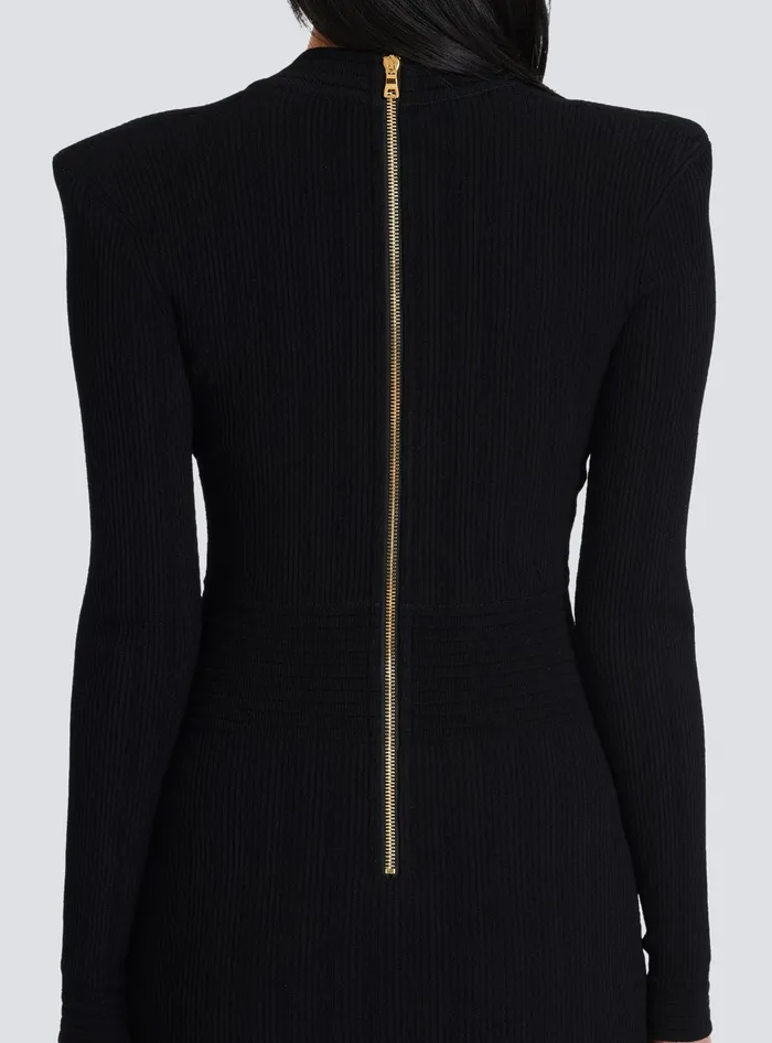 Balmain Dresses Women Short Knitted Dress With Gold Buttons Black