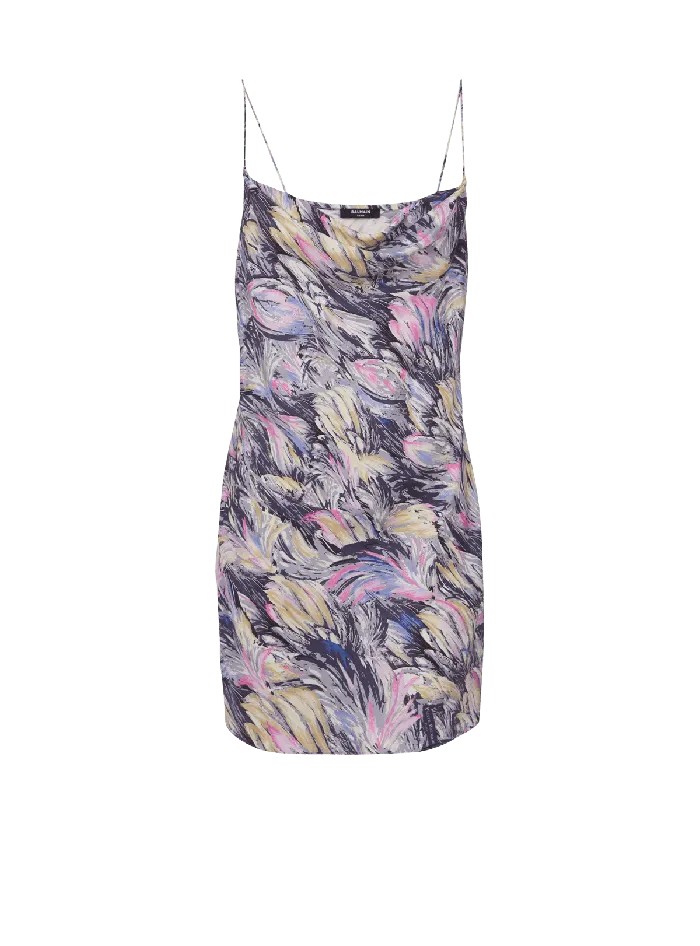 Balmain Dresses Women Short Satin Slip Dress With Feather Print Multicolor