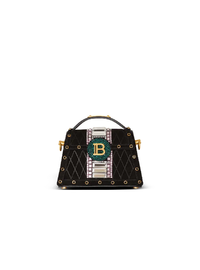 Balmain Handbags Women BBuzz Dynasty Small Suede Bag With Embroidery Black
