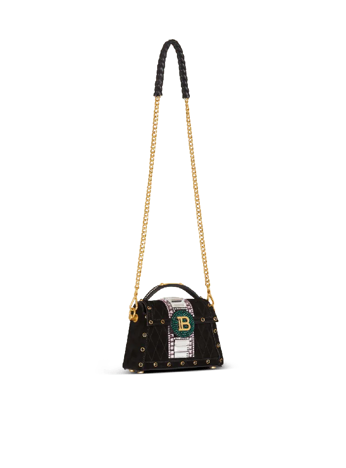Balmain Handbags Women BBuzz Dynasty Small Suede Bag With Embroidery Black
