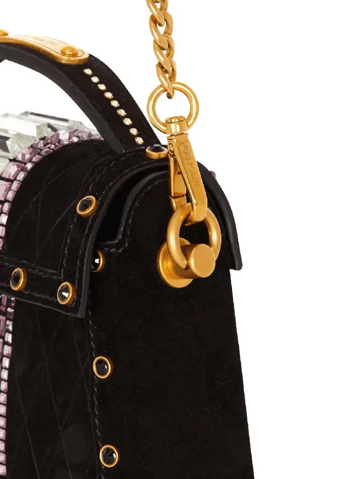 Balmain Handbags Women BBuzz Dynasty Small Suede Bag With Embroidery Black