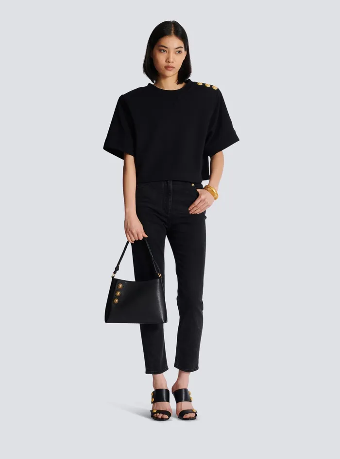 Balmain Handbags Women Emblegraveme Shoulder Bag In Grained Calfskin Black