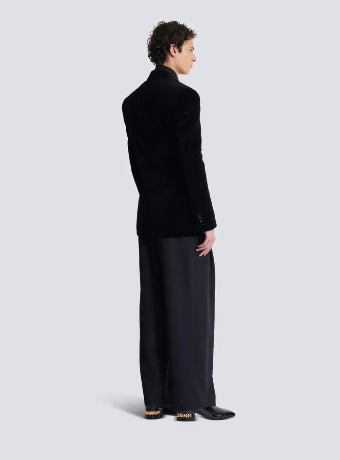 Balmain Jackets And Blazers Men Velvet Jacket With Embroidered Collar Black