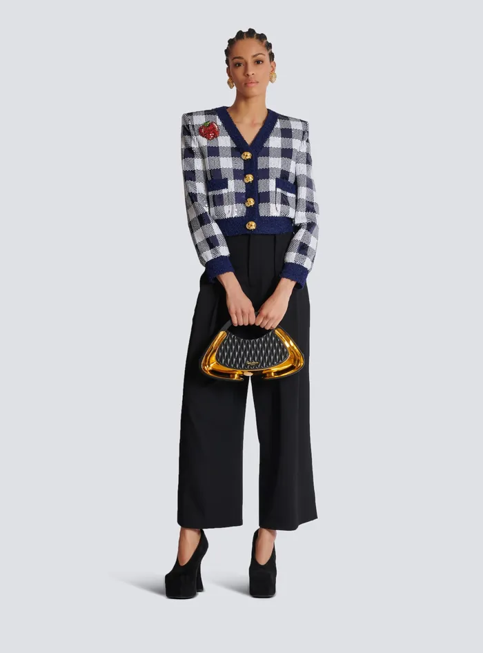 Balmain Jackets And Blazers Women Cropped Jacket In Gingham Sequins Navy