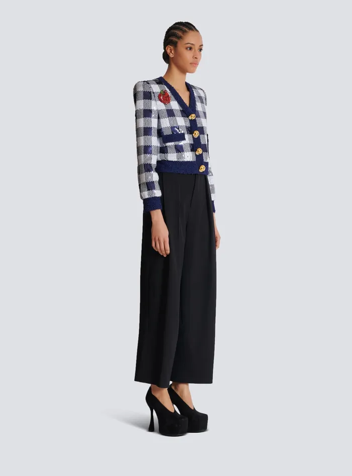 Balmain Jackets And Blazers Women Cropped Jacket In Gingham Sequins Navy
