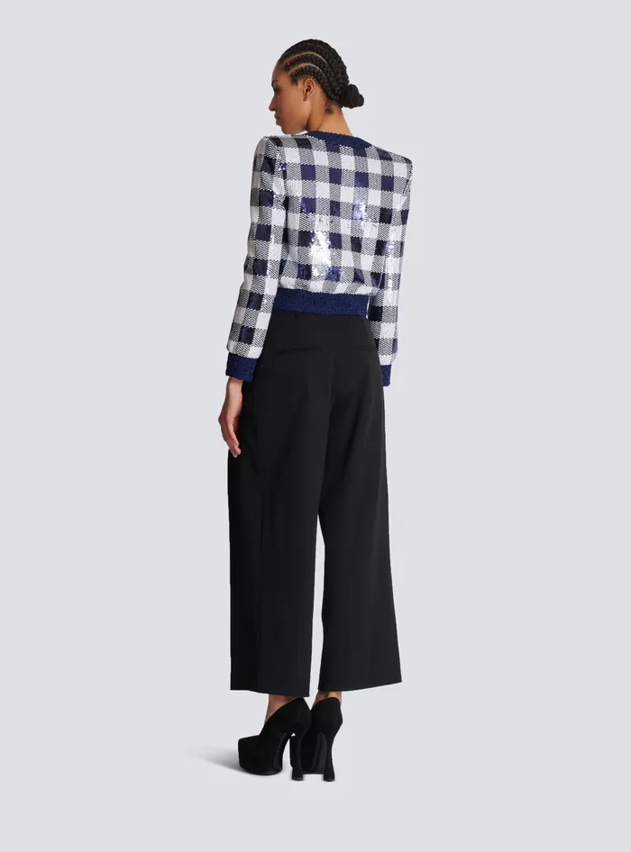 Balmain Jackets And Blazers Women Cropped Jacket In Gingham Sequins Navy