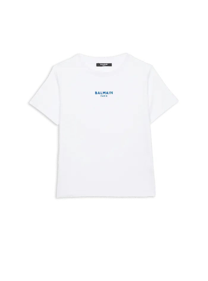 Balmain Kids Tshirt With Flocked Paris Logo White