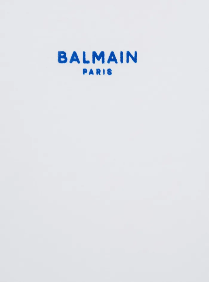 Balmain Kids Tshirt With Flocked Paris Logo White