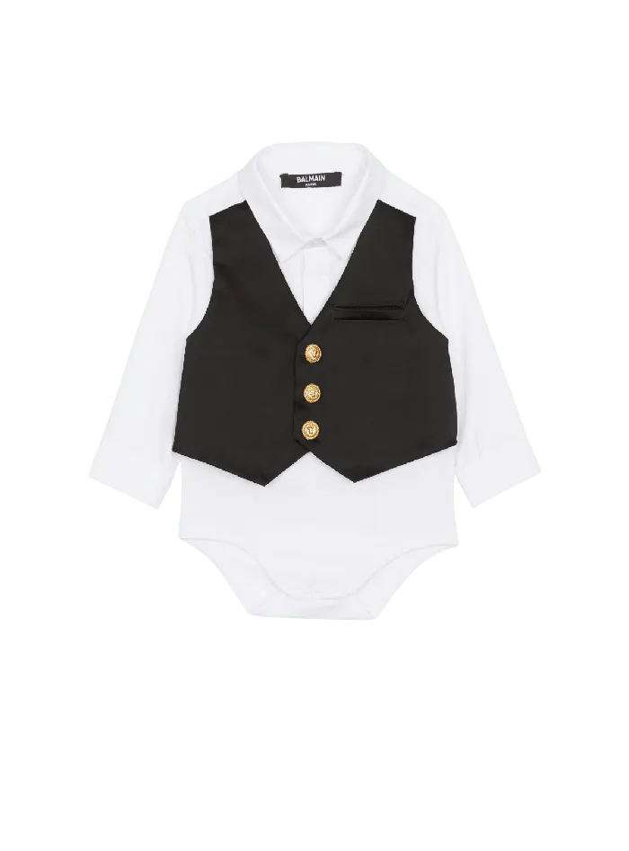 Balmain Kids Trompel039oeil Waistcoat Bodysuit White