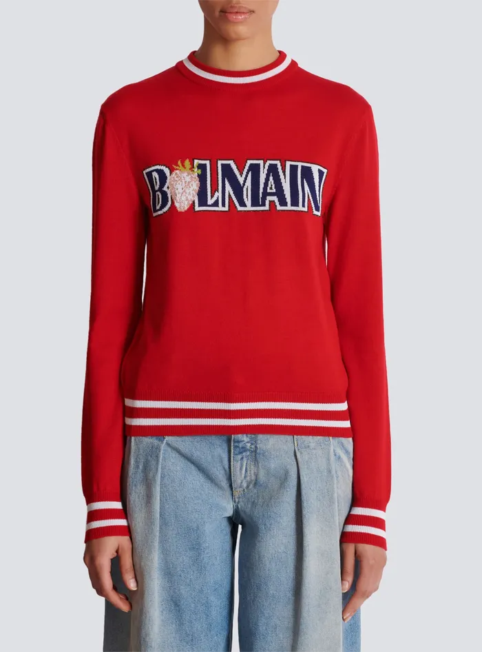 Balmain Knitwear Women Wool Strawberry Jumper Red