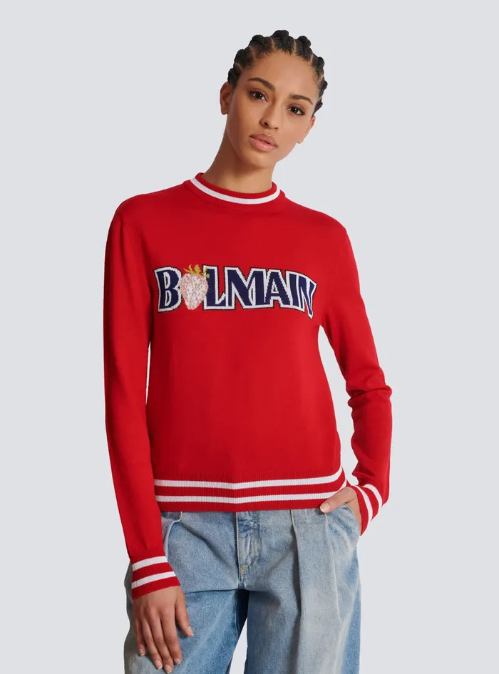 Balmain Knitwear Women Wool Strawberry Jumper Red
