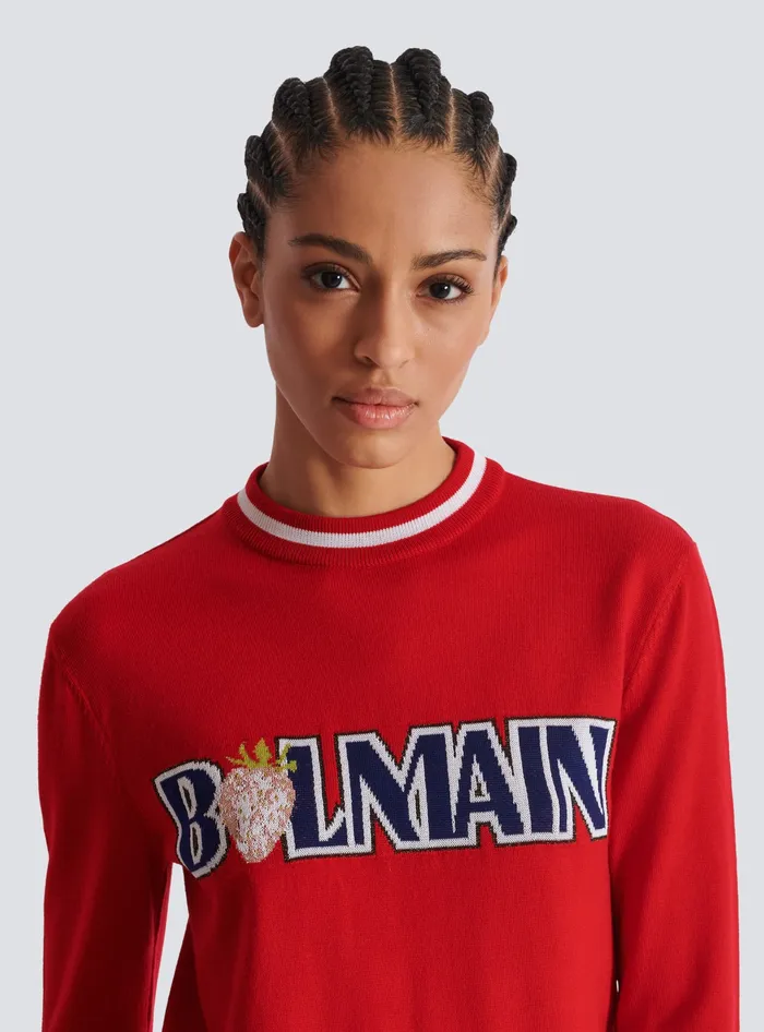 Balmain Knitwear Women Wool Strawberry Jumper Red