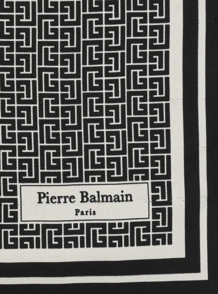 Balmain Scarves Women Square Silk Scarf With Monogram Print Black