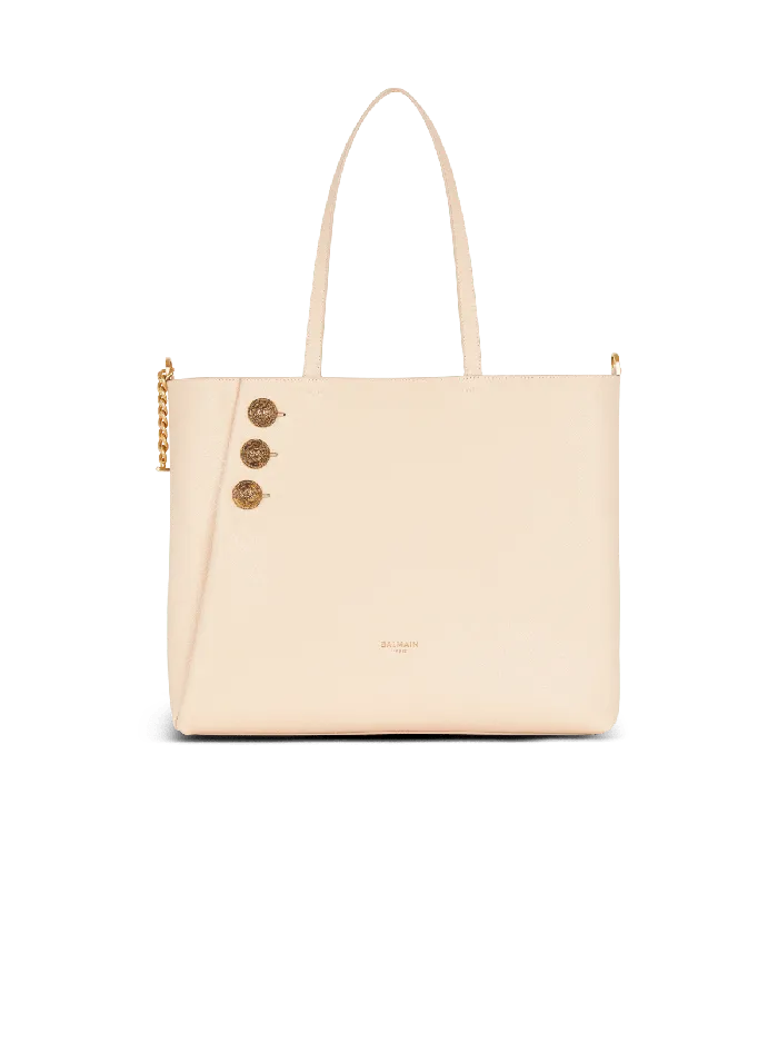 Balmain Shoulder Bags Women Emblegraveme Grained Leather Tote Bag Beige