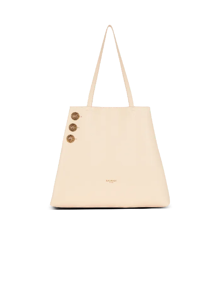 Balmain Shoulder Bags Women Emblegraveme Grained Leather Tote Bag Beige