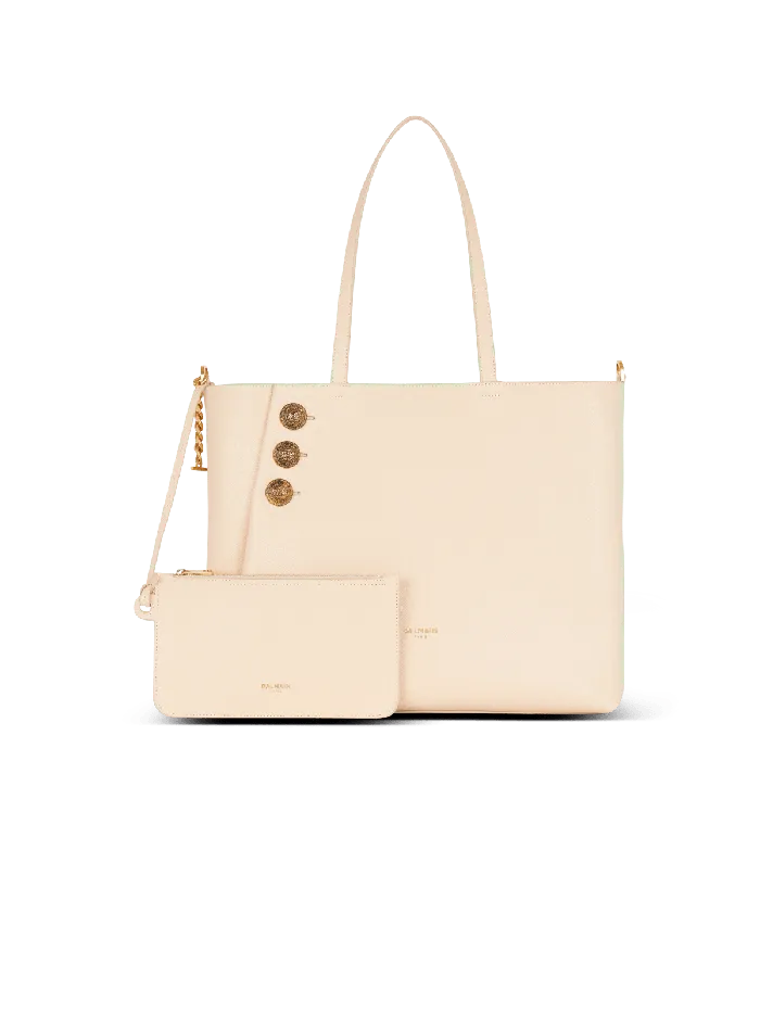 Balmain Shoulder Bags Women Emblegraveme Grained Leather Tote Bag Beige