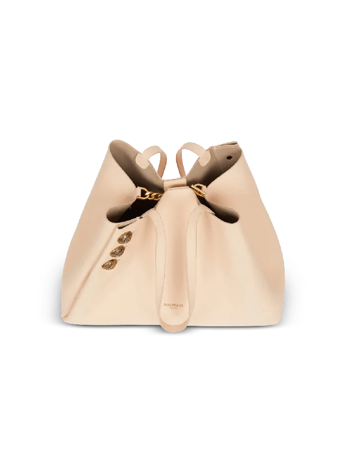 Balmain Shoulder Bags Women Emblegraveme Grained Leather Tote Bag Beige
