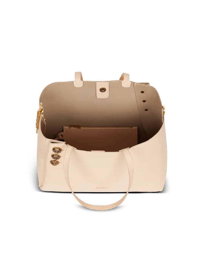 Balmain Shoulder Bags Women Emblegraveme Grained Leather Tote Bag Beige