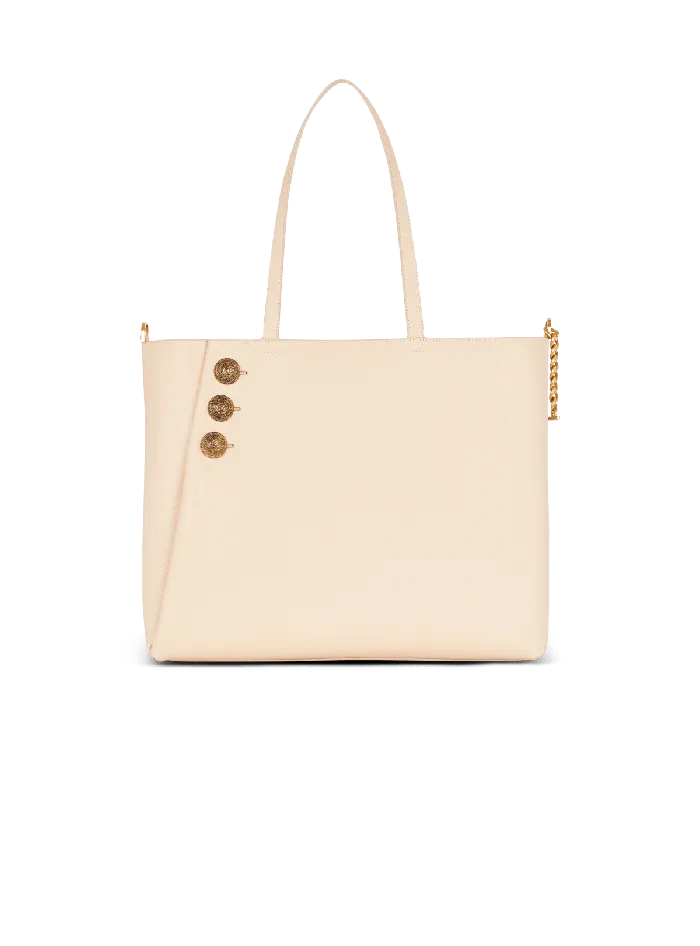 Balmain Shoulder Bags Women Emblegraveme Grained Leather Tote Bag Beige