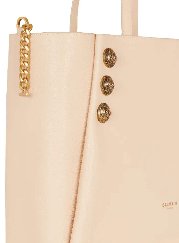 Balmain Shoulder Bags Women Emblegraveme Grained Leather Tote Bag Beige