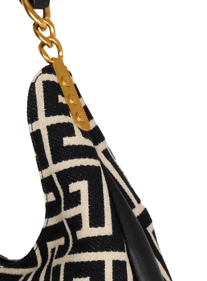 Balmain Shoulder Bags Women Large 1945 Soft Hobo Bag In Jacquard Fabric With A PB Labyrinth Monogram Black