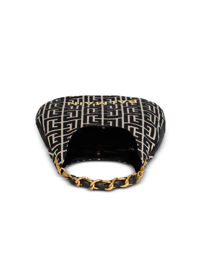 Balmain Shoulder Bags Women Large 1945 Soft Hobo Bag In Jacquard Fabric With A PB Labyrinth Monogram Black