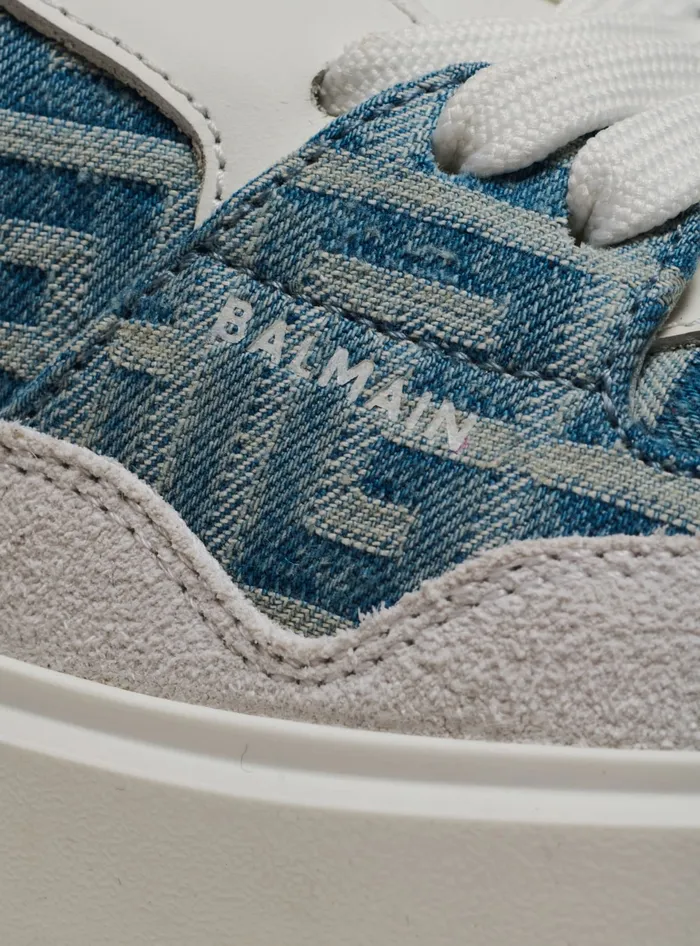 Balmain Sneakers Women BCourt Flip Sneakers In Monogrammed Denim Navy