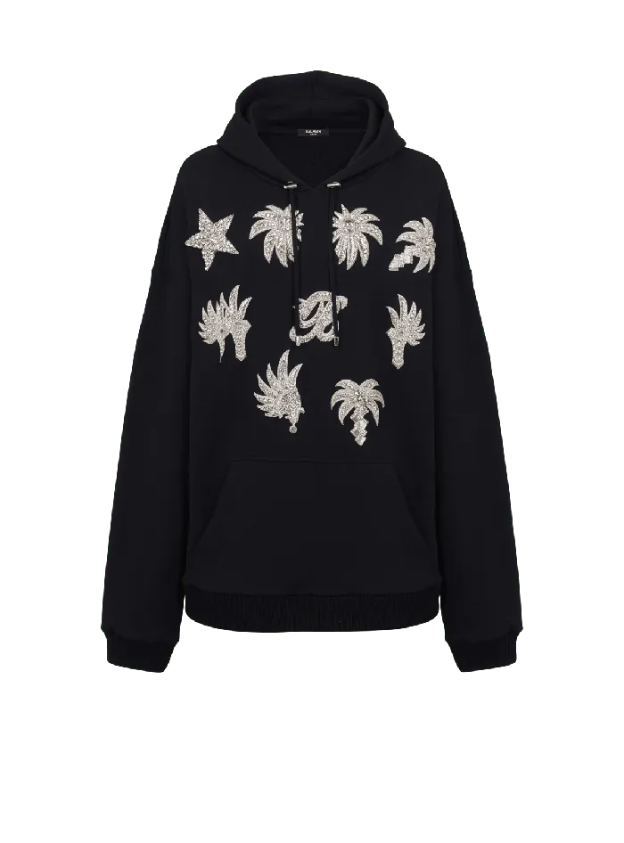Balmain Sweatshirts Men Hoodie With Embroidered Badges Black