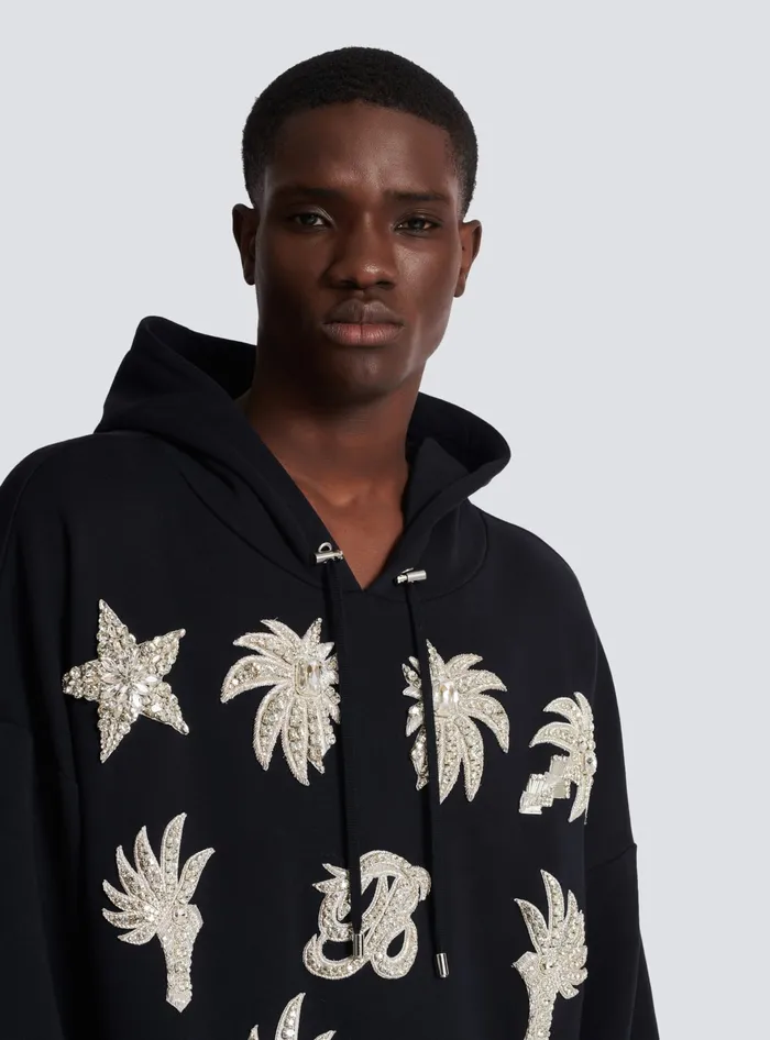 Balmain Sweatshirts Men Hoodie With Embroidered Badges Black