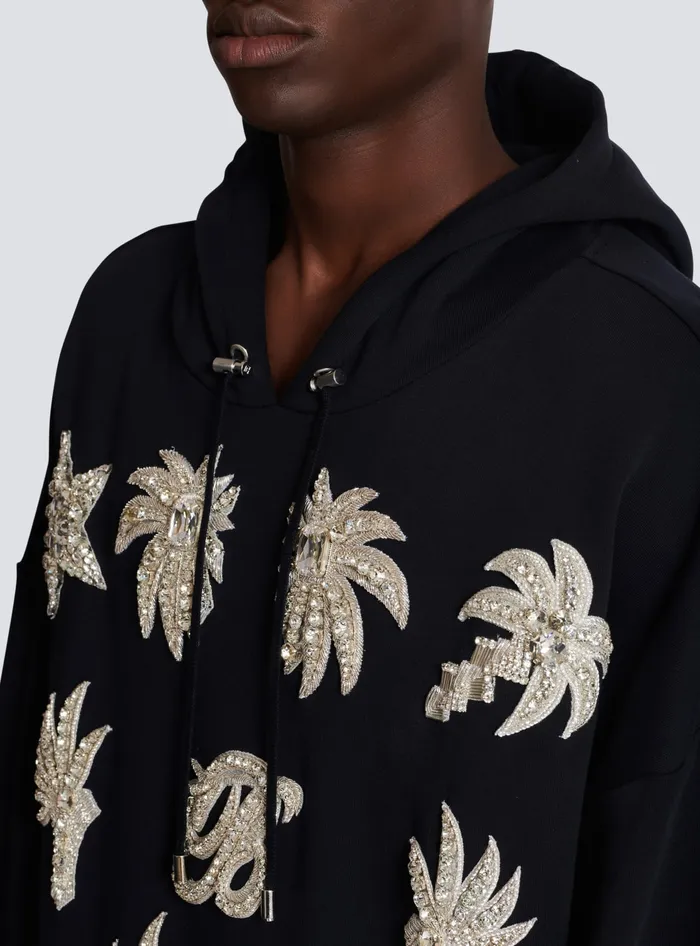 Balmain Sweatshirts Men Hoodie With Embroidered Badges Black
