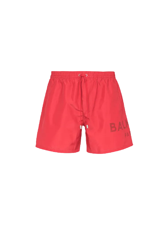 Balmain Swimwear Men Printed Paris Swim Shorts Red